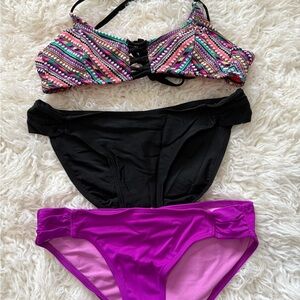 Colorful Bikini Set with Black and Purple Bottoms